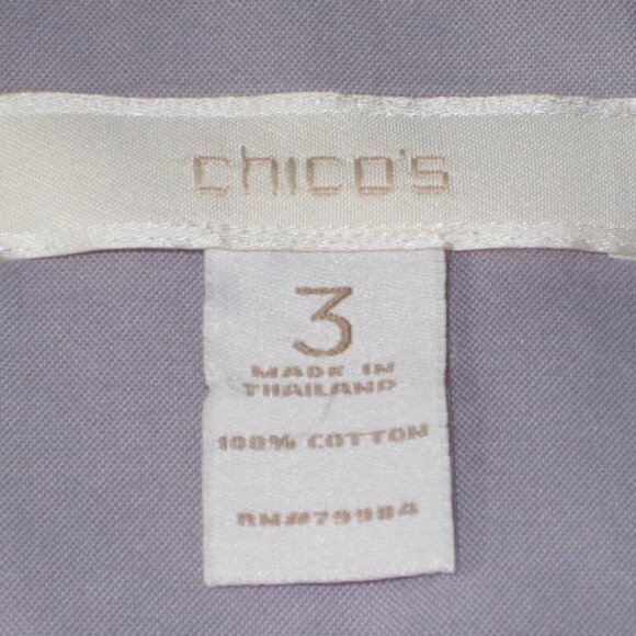 Chico's No Iron 3 XL Lavender Effortless 3/4 Slv Cotton Hidden Button Excellent - Picture 7 of 11